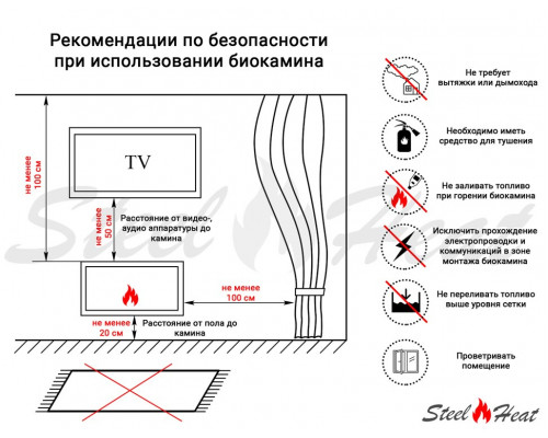 Биокамин встраиваемый SteelHeat LONG-D 900